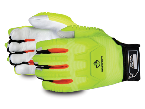 #MXGKGHVB - Superior Glove® Clutch Gear® Hi-Viz Anti-Impact Goat-Grain Palm Mechanics Gloves